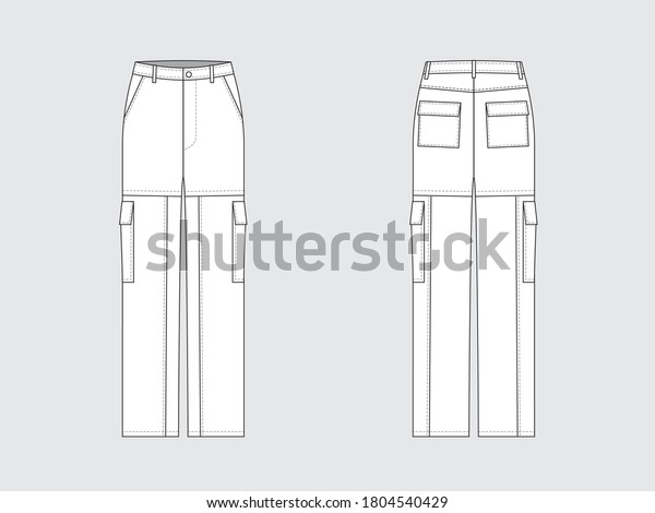 Utility Pants Front Back Drawing Flat Stock Vector (Royalty Free ...