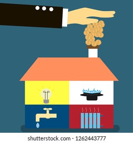 Utility payments concept. Economic Utilities. Heating and electricity, water and gas