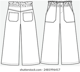 DETALLE DE BOLSILLO DE UTILIDAD PANTALÓN DE PIERNA ANCHA PISO DE MODA DISEÑADO PARA NIÑAS ADOLESCENTES Y NIÑAS EN ARCHIVO DE VECTOR