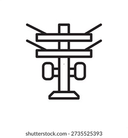 Utility pole icon. Electrical distribution and telecommunications infrastructure, represents power line supports, transmission poles, overhead cable hardware, and municipal utility network engineering