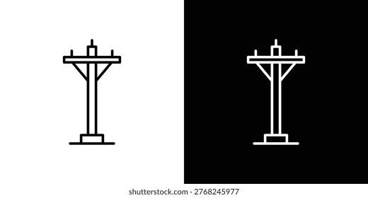 Utility pole icons set with editable black and white stroke line style for ui designs