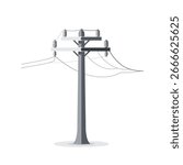 A utility pole with insulators and power lines is depicted against a white background.