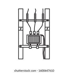 Utility pole outline icon with power lines and transformer. Vector eps 10.