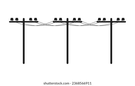 Utility poles monochrome flat vector object. Electrical wire. Transmit electrical power. Editable black and white thin line icon. Simple cartoon clip art spot illustration for web graphic design