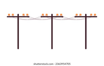 Utility poles semi flat colour vector object. Electrical wire. Transmit electrical power. Editable cartoon clip art icon on white background. Simple spot illustration for web graphic design