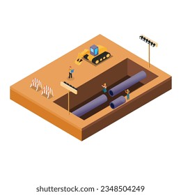 Utility Services Repairing Pipeline Of Sewerage isometric 3d vector concept for banner, website, illustration, landing page, etc