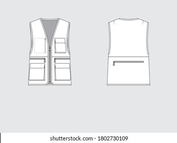 utility vest, front and back, drawing flat sketches with vector illustration by sweettears