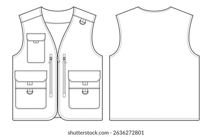 Utility Vest, Tactical Vest vector, Tactical jacket flat design illustration, Workwear