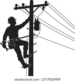 Utility Worker Climbing Pole Silhouette Vector Electrical Infrastructure Icon