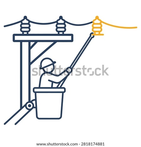 Utility worker performing electrical line maintenance in bucket truck with maintenance, electrical