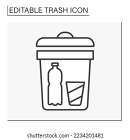  Utilization line icon. Waste sorting. Put plastic bottles into the bin. Ecology.Trash concept. Isolated vector illustration. Editable stroke