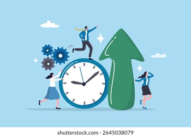 A utilização otimiza os recursos para maximizar a produção ou o melhor resultado, a otimização ou a melhoria para aumentar a produtividade, a eficiência, o conceito de crescimento, a equipe de negócios ajuda a utilizar o relógio para aumentar o resultado.