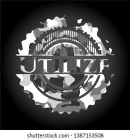 Utilize grey camo emblem. Vector Illustration.