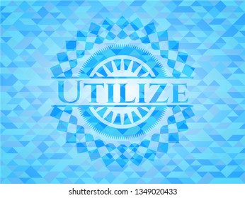 Utilize realistic light blue mosaic emblem