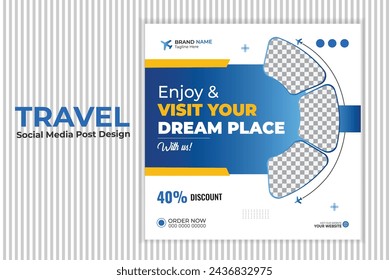 Utilizing a trip design banner template to promote travel, tours, and tourism on social media