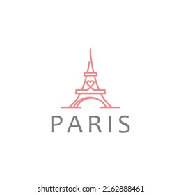 enlaza la Torre Eiffel con corazones adoran el diseño del logo vectorial