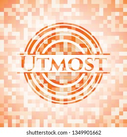 Utmost abstract emblem, orange mosaic background