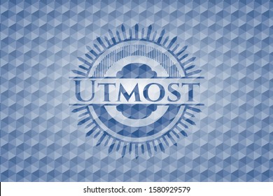 Utmost blue emblem or badge with abstract geometric pattern background. Vector Illustration. Detailed.