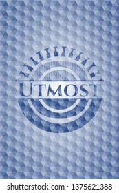 Utmost blue emblem with geometric pattern background.