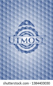 Utmost blue emblem with geometric pattern background. Vector Illustration. Detailed.