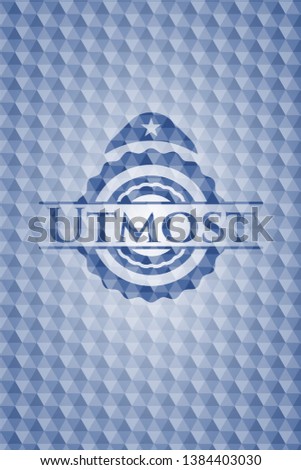 Utmost blue emblem with geometric pattern background. Vector Illustration. Detailed.