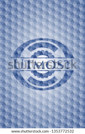 Utmost blue polygonal badge.