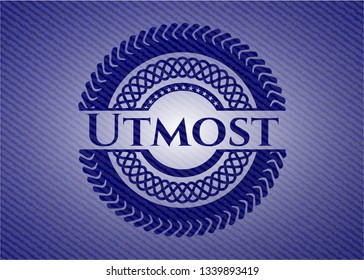 Utmost emblem with denim high quality background