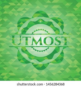 Utmost green emblem with mosaic background. Vector Illustration. Detailed.