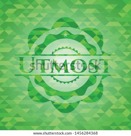 Utmost green emblem with mosaic background. Vector Illustration. Detailed.