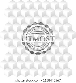 Utmost grey badge with geometric cube white background