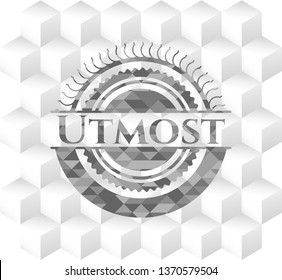 Utmost grey badge with geometric cube white background