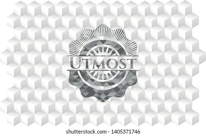 Utmost grey badge with geometric cube white background