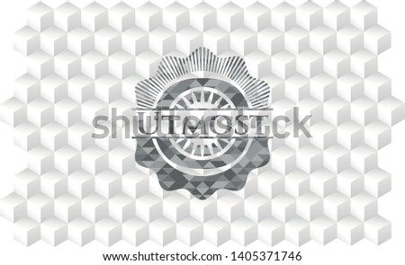 Utmost grey badge with geometric cube white background