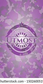 Utmost pink written on a camouflage texture. Vector Illustration. Detailed.