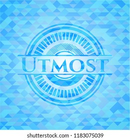 Utmost realistic light blue emblem. Mosaic background