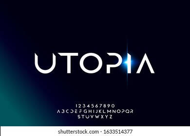 Utopia, an abstract technology science alphabet font. digital space typography vector illustration design