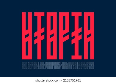 Utopia font, alphabet letters and numbers vector illustration