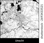 Utrecht city map, Netherlands - Topographic vector map poster