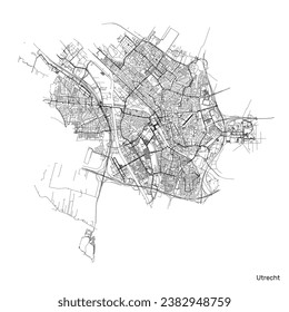 Mapa de la ciudad de Utrecht con carreteras y calles, Países Bajos. Ilustración del contorno del vector.