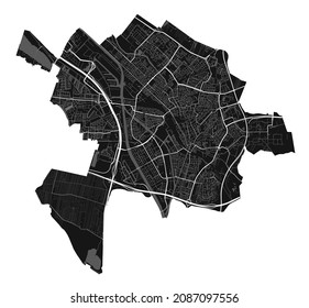 Utrecht map. Detailed vector map of Utrecht city administrative area. Cityscape poster metropolitan aria view. Black land with white streets, roads and avenues. White background.