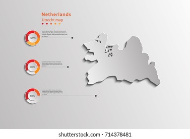 Utrecht map, Netherlands provinces map with infographic background , Utrecht 3d effect with shadow. 