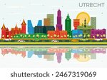 Utrecht Netherlands City Skyline with Color Buildings, Blue Sky and Reflections. Business Travel and Tourism Concept with Historic Architecture. Utrecht Cityscape with Landmarks.