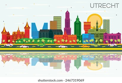 Utrecht Netherlands City Skyline with Color Buildings, Blue Sky and Reflections. Business Travel and Tourism Concept with Historic Architecture. Utrecht Cityscape with Landmarks.