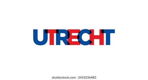 Utrecht in the Netherlands emblem for print and web. Design features geometric style, vector illustration with bold typography in modern font. Graphic slogan lettering isolated on white background.