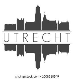 Utrecht Netherlands Europe Skyline Vector Art Mirror Silhouette Emblematic Buildings