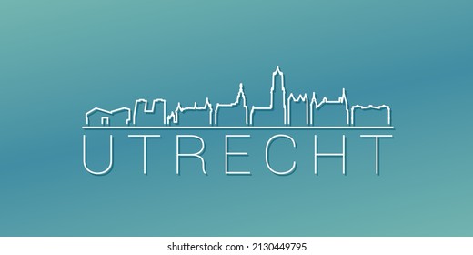 Utrecht, Netherlands Skyline Linear Design. Flat City Illustration Minimal Clip Art. Background Gradient Travel Vector Icon.