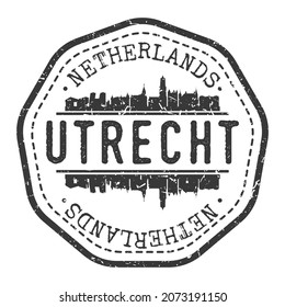 Utrecht, Netherlands Stamp Skyline Postmark. Silhouette Postal Passport. City Round Vector Icon. Vintage Postage Design.