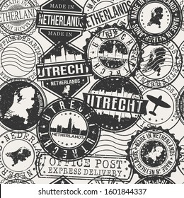 Utrecht Netherlands Stamps Background. City Stamp Vector Art. Postal Passport Travel. Design Set Pattern.