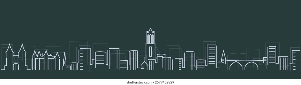 Utrecht Simple Lines Skyline on Dark Background