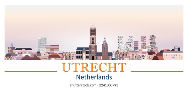 Utrecht skyline in bright color palette vector illustration